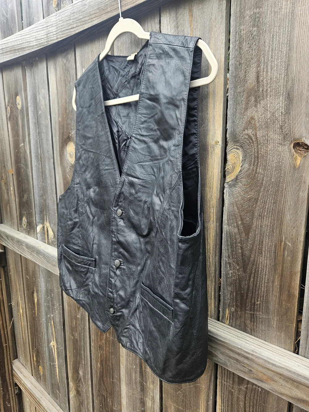 Roundtree & Yorke Black Genuine Leather Button Front Vest Mens L  Moto Biker VTG